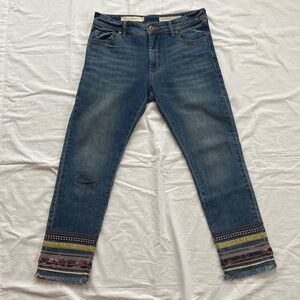 Anthropologie Pilcro Slim Straight Jeans Sequin Embroidered Cuff Size 27